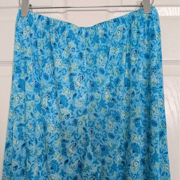 Coldwater Creek Paisley Slinky Pants Womens Size Large Blue Stretch Pull On - Picture 6 of 10